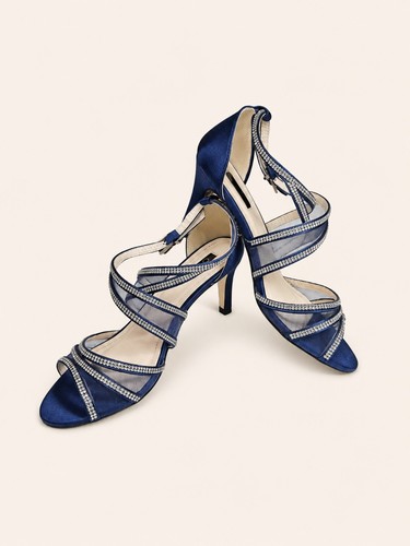 Quiz navy blue satin diamante - navy,